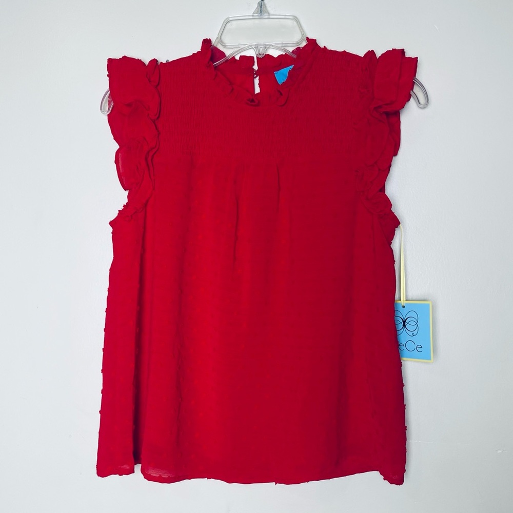 CeCe Ruffle Sleeve Texture Blouse in Fireball